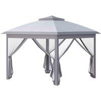 Outsunny 11' x 11' Pop Up Canopy, Double Roof Foldable Canopy Tent with Zippered Mesh Sidewalls, Height Adjustable and Carrying Bag, Event Tent for Patio Garden Backyard, Beige