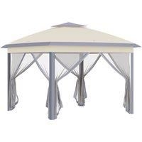 Outsunny 11' x 11' Pop Up Canopy, Double Roof Foldable Canopy Tent with Zippered Mesh Sidewalls, Height Adjustable and Carrying Bag, Event Tent Beige