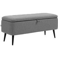 HOMCOM Storage Ottoman with Flip Top, Rectangular Upholstered Bench, Linen Fabric Footstool with Steel Legs for Living Room, Bedroom, Grey