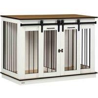 PawHut Dog Crate Furniture for Large Dog, Double Dog Cage for Small Dogs with Divider, Sliding Doors - White