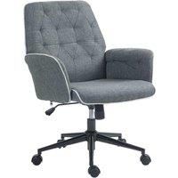 HOMCOM Office Desk Chair, Linen-Feel Fabric Vanity Chair with Height Adjustable, Armrest, Swivel Chair for Home, Dark Grey
