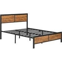 HOMCOM Industrial Double Bed Frame, 5FT Steel Bed Base with Headboard, Footboard, Slatted Support and Under Bed Storage, 147 x 197cm, Rustic Brown