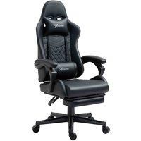 Vinsetto Racing Gaming Chair with Swivel Wheel, Footrest, PU Leather Recliner Gamer Desk for Home Office, Black