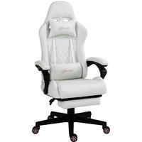 Vinsetto Racing Gaming Chair with Swivel Wheel, Footrest, PU Leather Recliner Gamer Desk for Home Office, White