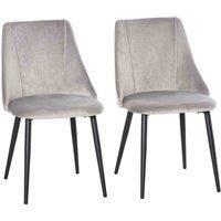 HOMCOM Dining Chairs Set of 2, Modern Upholstered Velvet-Touch Fabric Accent High Back Chairs with Metal Legs, Grey
