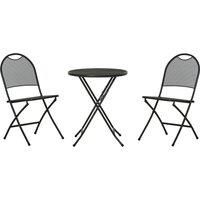Outsunny 3 Piece Garden Bistro Set w/ Folding Design Mesh Metal Outdoor Coffee Table Set Two Chairs Black