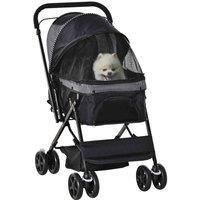 PawHut Pet Stroller Pushchair Foldable Travel Dog Cat Carriage w/ Reversible Handle Brake Basket