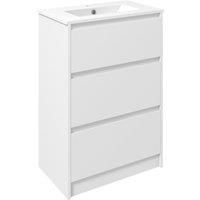 kleankin 600mm Bathroom Vanity Unit with Basin and Single Tap Hole, High Gloss White Floor Standing Bathroom Sink Unit with 2 Drawers