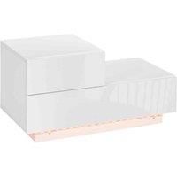 HOMCOM High Gloss Front Bedside Cabinets with Drawers, Nightstand with RGB LED Light and Remote for Bedroom Living Room White