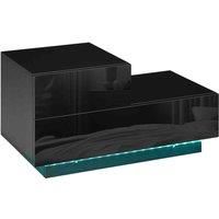 HOMCOM High Gloss Front Bedside Table with Drawers Nightstand with RGB LED Light and Remote for Bedroom Living Room Black