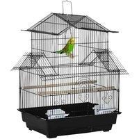 PawHut Metal Bird Cage with Plastic Swing Perch Food Container Tray Handle for Finch Canary Budgie 50.5 x 40 x 63cm Black