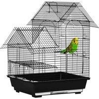 PawHut Metal Bird Cage with Stand for Parrot Cockatiel Budgie Finch Canary Food Containers Swing Ring Tray Handle Small Black 39 x 33 x 47 cm