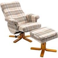 HOMCOM Linen Swivel Recliner Chair with Footstool, Wooden Base and Storage for Living Room, Multicolour