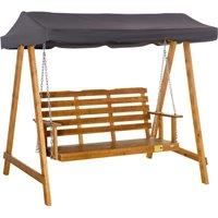 Outsunny 3 Seater Garden Swing Seat Swing Chair Outdoor Wooden Swing Bench Hammock with Adjustable Canopy - Brown and Grey