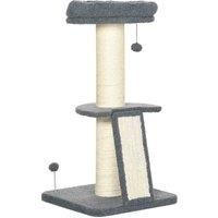PawHut Cat Tree Tower with Scratching Posts, Pad, Bed, Toy Ball for Cats under 5 Kg, Dark Grey & Beige