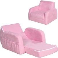 HOMCOM 2 In 1 Kids Armchair Sofa Bed Fold Out Padded Wood Frame Bedroom, Pink