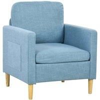 HOMCOM Modern Accent Chair, Comfy Fireside Chair, Upholstered Armchair for Living Room, Bedroom, Home Office, Light Blue