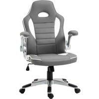 HOMCOM Racing Gaming Chair, PU Leather Computer Desk Chair, Height Adjustable Swivel Chair With Tilt Function and Flip Up Armrests, Grey