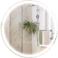 kleankin Round Bathroom Mirror with LED Lights, Wall Mount Dimmable Makeup Mirror with 3 Temperature Colours, Defogging Film, Memory Function and Aluminium Frame, Hardwired, 70 x 70 cm