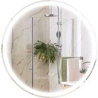 kleankin Round Bathroom Mirror with LED Lights, Wall Mount Dimmable Makeup Mirror with 3 Temperature Colours, Defogging Film, Memory Function and Aluminium Frame, Hardwired, 60 x 60 cm
