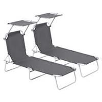 Outsunny Foldable Sun Lounger Chair Set, Recliner Sun Bed with Canopy, Grey