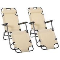 Outsunny 2 PCs Foldable Sun Loungers w/ Adjustable Back and Pillow, Beige