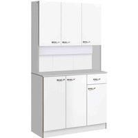 HOMCOM Kitchen Cupboard, Freestanding Kitchen Storage Cabinet with 6 Doors, Drawer, Adjustable Shelves and Open Countertop for Dining Room, White