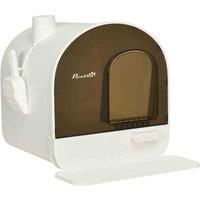 PawHut Hooded Cat Litter Box, Kitten Litter Tray, with Lid, Scoop, Filter, Flap Door