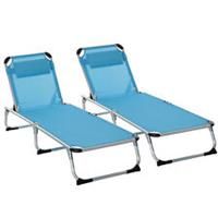 Outsunny 2 Pieces Foldable Sun Lounger Aluminium Frame Sun Bed, Blue