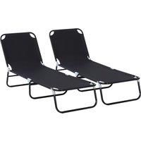 Outsunny 2 Pieces Foldable Sun Lounger Set With 5-Position Adjustable Backrest, Portable Relaxer Recliner with Lightweight Frame