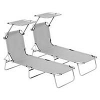 Outsunny Foldable Sun Lounger Chair Set, Recliner Sun Bed with Canopy, Grey