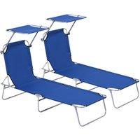 Outsunny 2 Pieces Foldable Sun Lounger Set with Removeable Shade Canopy, Patio Recliner with Adjustable Backrest with Mesh Fabric