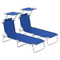 Outsunny Foldable Sun Lounger Chair Set, Recliner Sun Bed with Canopy, Blue