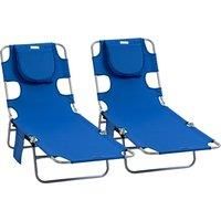 Outsunny Foldable Sun Lounger Set, 2 Pieces with Reading Hole, Portable Reclining Chairs with 5 Level Adjustable Backrest, for Garden, Poolside