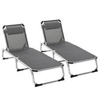 Outsunny 2 Pieces Foldable Sun Lounger Aluminium Frame Sun Bed, Grey