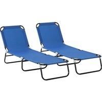 Outsunny Portable Sun Lounger Set, 2 Pieces, 5-Position Adjustable Backrest, Foldable & Lightweight for Beach, Blue