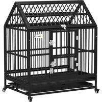 PawHut 43" Heavy Duty Dog Crate on Wheels, with Removable Tray, Openable Top