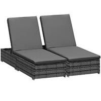 Outsunny Rattan Sun Loungers set of 2 w/ Cushion & 4-Level Recliner Furniture