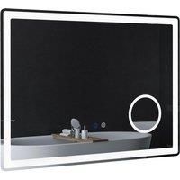 kleankin LED Bathroom Mirror with Lights, 3X Magnifying Mirror, Dimming Lighted Bathroom Mirror, Vanity Mirror with 3 Colour Front and Backlit, Smart Touch, Anti-Fog, Horizontal and Vertical, 80x60cm