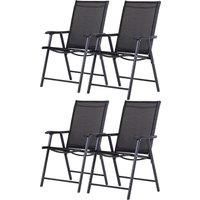 Outsunny Folding Garden Chairs, Set of 4, Metal Frame Outdoor Patio Park Dining Seat with Breathable Mesh, Black
