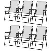 Outsunny Set of 6 Patio Folding Chair Set, Garden Portable Chairs w/ Armrest, Breathable Mesh Fabric Seat, Backrest, for Camping, Beach, Cream White