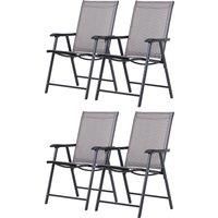 Outsunny Set of 4 Folding Garden Chairs, Metal Frame Garden Chairs Outdoor Patio Park Dining Seat with Breathable Mesh Seat, Grey