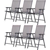 Outsunny Folding Garden Chair Sextet: Breathable Mesh Seats on Metal Frames for Patio, Park or Dining, Grey