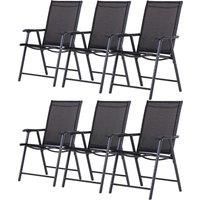 Outsunny Set of 6 Folding Garden Chairs, Metal Frame Garden Chairs Outdoor Patio Park Dining Seat with Breathable Mesh Seat, Black