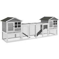 PawHut 2 in 1 Rabbit Hutch Outdoor, Double Main House Guinea Pig Hutch, Bunny Run, Wooden Small Animal House with Run Box, Slide-out Tray, Ramp, 259 x 64 x 92cm, Grey