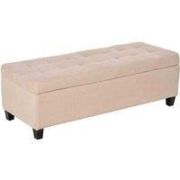 HOMCOM Linen Storage Ottoman, End of Bed Bench, Padded Footrest Seat with Tufting Design, Hinged Lid and Wood Frame 125L x 49W x 41.5H cm Beige