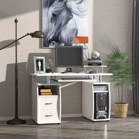 HOMCOM Computer Desk Office PC Table Workstation with Keyboard Tray, CPU Shelf, Drawers, Sliding Scanner Shelf, White