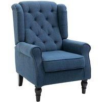 HOMCOM Wingback Accent Chair, Retro Upholstered Button Tufted Occasional Chair for Living Room and Bedroom, Blue