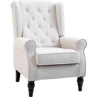 HOMCOM Wingback Accent Chair, Retro Upholstered Button Tufted Occasional Chair for Living Room and Bedroom, Cream White