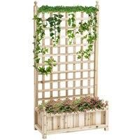 Outsunny Garden Planters with Trellis for Climbing Vines, Wooden Raised Beds for Garden, Free Standing Flower Pot, Indoor Outdoor Display Rack, 64 x 28 x 120 cm, Natural
